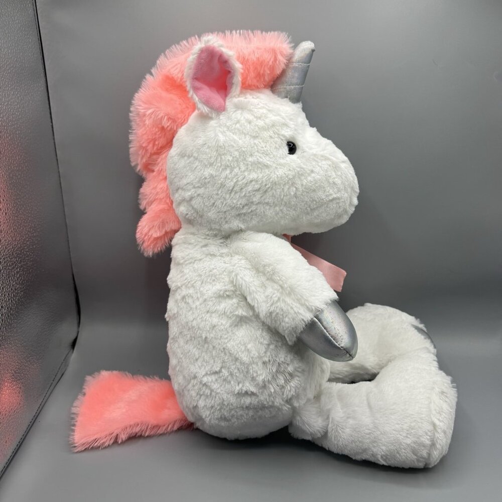 Spark Create Imagine White Unicorn Pink Mane & Tail Plush Animal 22” Laying